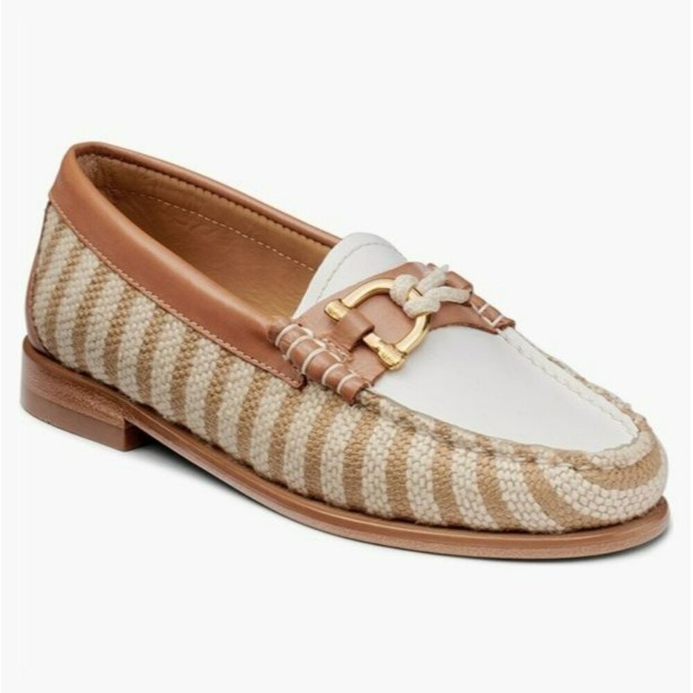 G.H. Bass & Co. Beige Tan and White Striped Leather-Trim Loafers